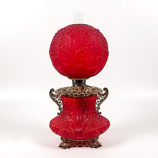 Consolidated Red Satin Primrose Parlor Lamp 