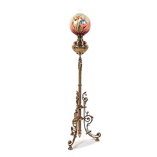 Brass Piano Lamp with Painted Shade  
