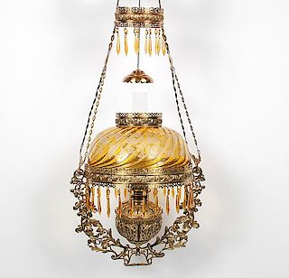 Hanging Amber Swirl Lamp  