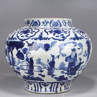 Large Chinese Blue & White Porcelain Jar