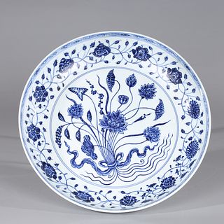 Chinese Blue & White Porcelain Lotus Dish