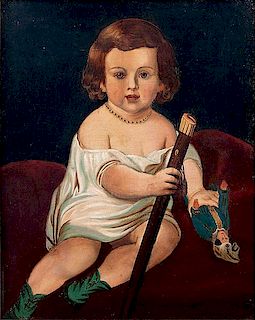 Folk Art Portrait of a Young Girl with Toys 