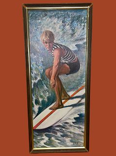 Original Early 1960s Surfer Print sgd. E FISH