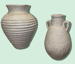 Two White Post Modern Terra Cotta Urn and Vase