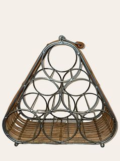 Post Modern Wicker and Metal Triangle Wine Rack with Handle