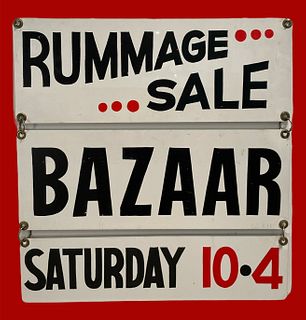 Mid Century Rummage Sale Bazaar Metal Advertising Sign 