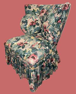 Art Moderne Sweet 1940's Floral Upholstered Boudoir Chair 