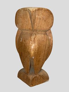 Mid Century Abstract Carved Wood Owl Sculpture
