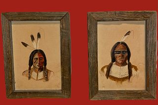 Two Native American Wooden Framed Prints sgd. POPS CASEY