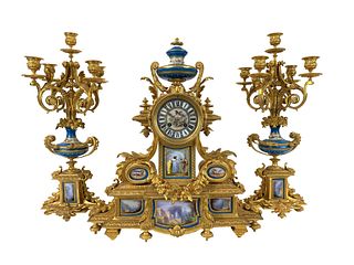 Louis XVI Sevres Porcelain Mounted Clock Garniture