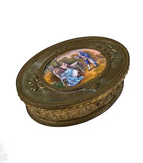 Decorative French Bronze Box with Inset Enamel Plaque