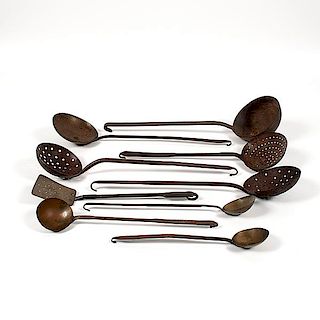 Brass and Wrought Iron Cooking Utensils  