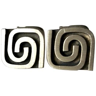 1950s Harold Fithian Sterling Silver American Modernist Swirl Cufflinks
