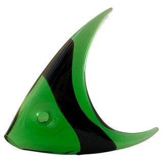 1950s Italian Modernist Green Glass Fish Sculpture