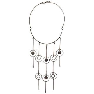 1960s Sterling Silver Mexican Modernist Kinetic Fringe Bib Necklace