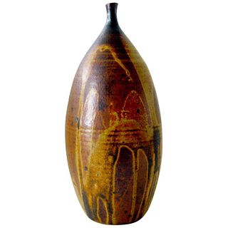 1970s Peters Abstract Modernist Glazed Stoneware Bottleneck Vase