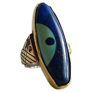 Daniel Macchiarini Lapis Turquoise Silver Gold San Francisco Modern Dot Ring