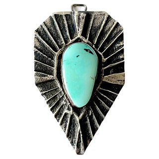 Darrin Livingston Navajo Turquoise Tufa Cast Sterling Silver Pendant