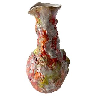 Early Marcello Fantoni Italian Modern Foamy Glaze Bottle Vase Ewer