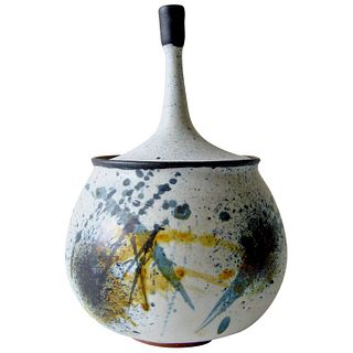 Edna Arnow Illinois Modern Abstract Expressionist Stoneware Lidded Vessel