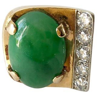 Gold Jade and Diamond Large Scale Gentleman's Pinky Ring