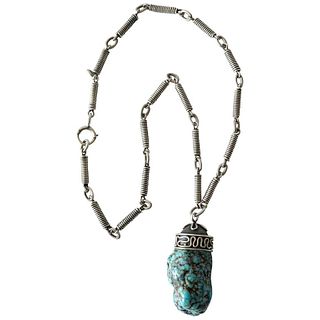 H. Fred Skaggs Arizona Modern Sterling Silver Sea Foam Turquoise Necklace