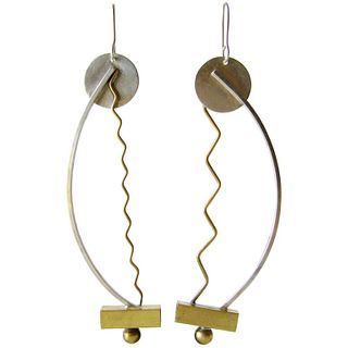 Heidi Abrahamson Sterling Brass Squiggle Post Modernist Earrings