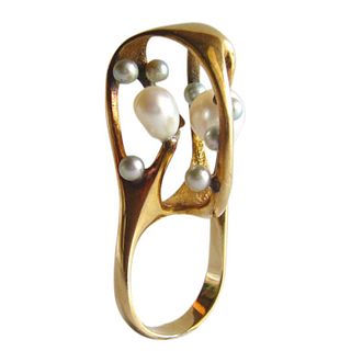 J. Arnold Frew Pearl Gold American Modernist Cocktail Ring