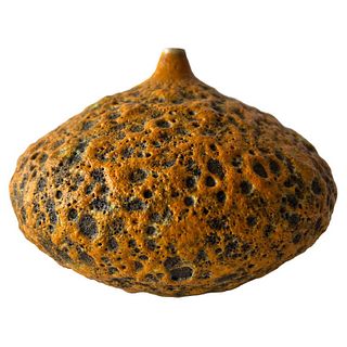Oscar Bucher Stoneware Orange Lava Crater Glaze Weed Pot Vase