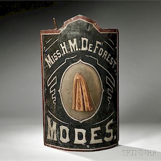 Painted Tin Shop Sign "Miss H.M. DeForest Modes,"