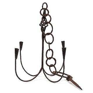 Early Wrought Iron Hanging Candelabra 