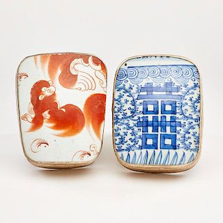 PAIR OF CHINESE PORCELAIN SHARD BOXES