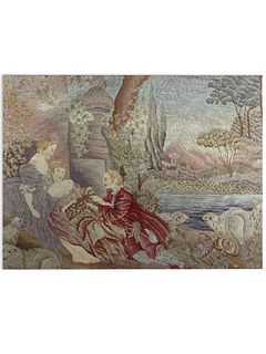 Vintage French Woven Wool Courting Couple Tapestry