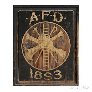 Painted Wood "A.F.D. 1893" Sign