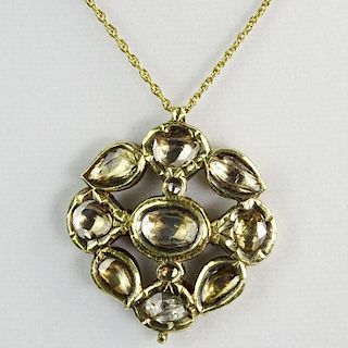 Antique Mughal or Mughal Style 22 Karat Yellow Gold and Rose or Bench Cut Diamond Pendant with 18 Karat Yellow Gold Chain.