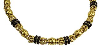 Vintage Thick 18 Karat Yellow Gold and Black Onyx Necklace.