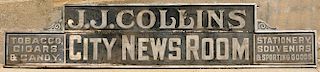 Large Painted "JJ COLLINS/CITY NEWSROOM" Trade Sign