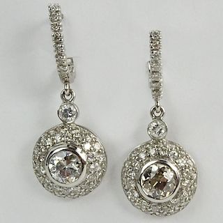 Pair of Approx. 2.50 Carat Diamond and 18 Karat White Gold Dangle Earrings.