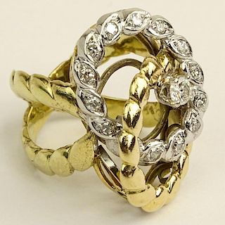 Lady's Vintage 14 Karat Gold and Diamond Cross Over Ring.