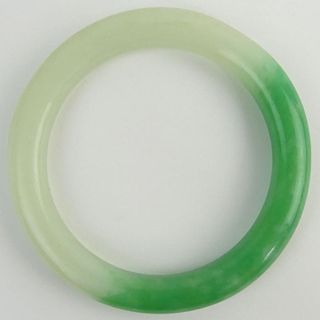 Chinese White to Green Jade Bangle Bracelet.