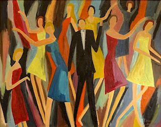Jean Burkhalter, French (1895-1981) Oil on board "Dancers"