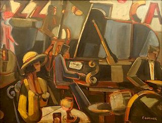 Francois Chabrier, French (1916) Oil on canvas "Café Interior"