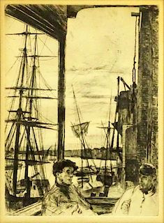 James Abbott McNeill Whistler, American (1834-1903) Etching "Rotherhithe, from Sixteen Etchings"