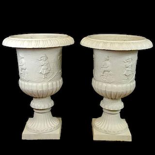 Pair of Monumental Early to Mid 20th Century Cast Iron Garden Urns.