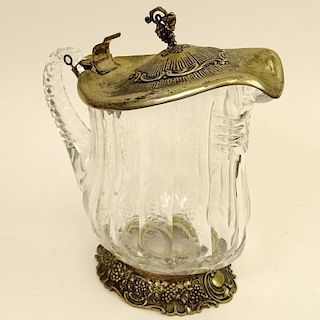 Antique Chased Glass and Silver Plate Pitcher.