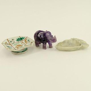 Lot of 3 Chinese Hardstone and pottery decorative items.