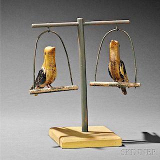 Pair of Yellow-painted Perched Bird Figures