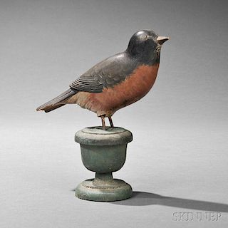 Carved and Painted Robin Figure on Stand