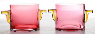 Pair Modern Ruby and Amber Glass Ice Buckets