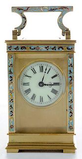 Champlevé Enameled Traveling Carriage Clock in Leather Case